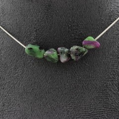 Epidote Necklace With 5 Pearls From Myanmar. Steel Chain Women’s Necklace