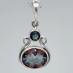 925 Sterling Silver – Rainbow Oval Mystic Topaz Teardrop Pendant / Necklace Drop