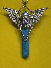 925 Egyptian Revival Scrab Beetle pendant with synthetic turquoise And Amethyst