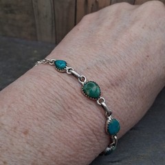 Sterling Silver Royston Style Turquoise Link Bracelet 5 Stone 925 Southwestern