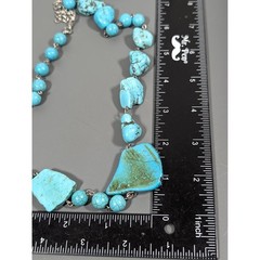 Faux Turquoise Nugget Stone Necklace Statement Pendant Beaded Boho 30″