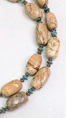 Brown Jasper Turquoise Sterling Bead Necklace 32 Inch Layering 160 Grams Barse