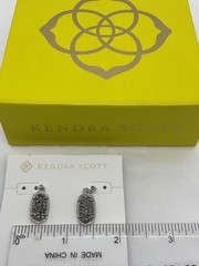 Kendra Scott Lee Drop Earrings Rhodium Plated Black Drusy Silver Tone