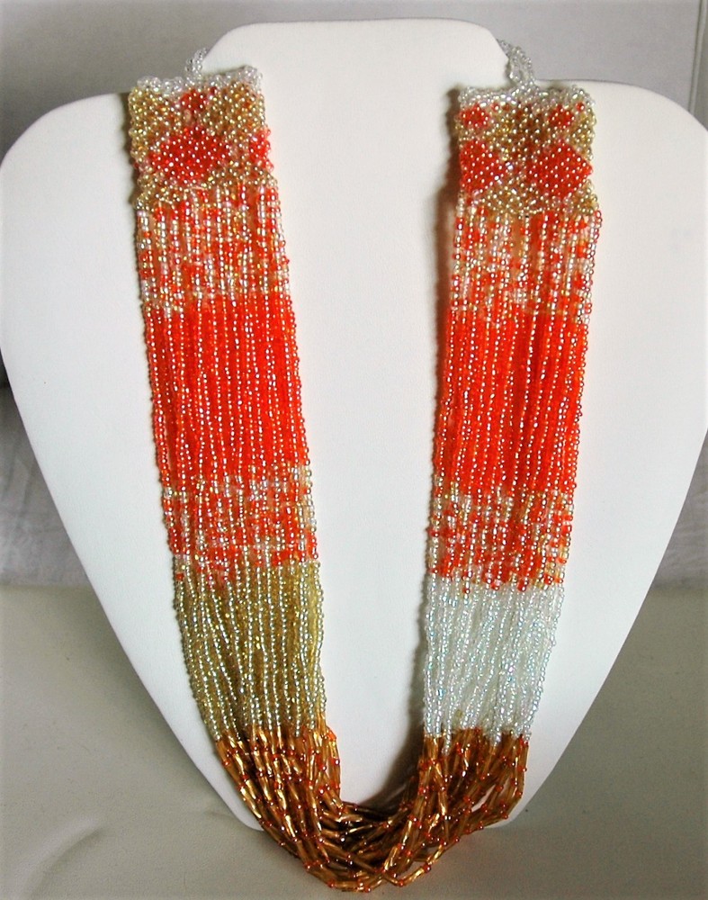 Pakija Beaded Necklace Coral & Tan Hand Made by Artisans Fair Trade