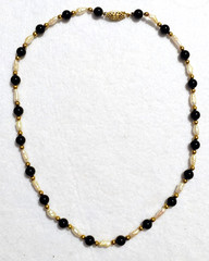 Necklace – Black Onyx & Rice Pearls – 14K Gold Filled Clasp & Beads – 16 in