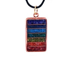 Chakra Striped Rectangle Chip Stone Copper Orgonite Necklace Spiritual Jewelry