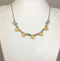 Orange Leaf Choker with Matte Silver Birds and faceted Czech Picasso Beads