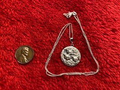 Sterling silver baby fox kit litter den forest hunting scene pendant 18″ neckace