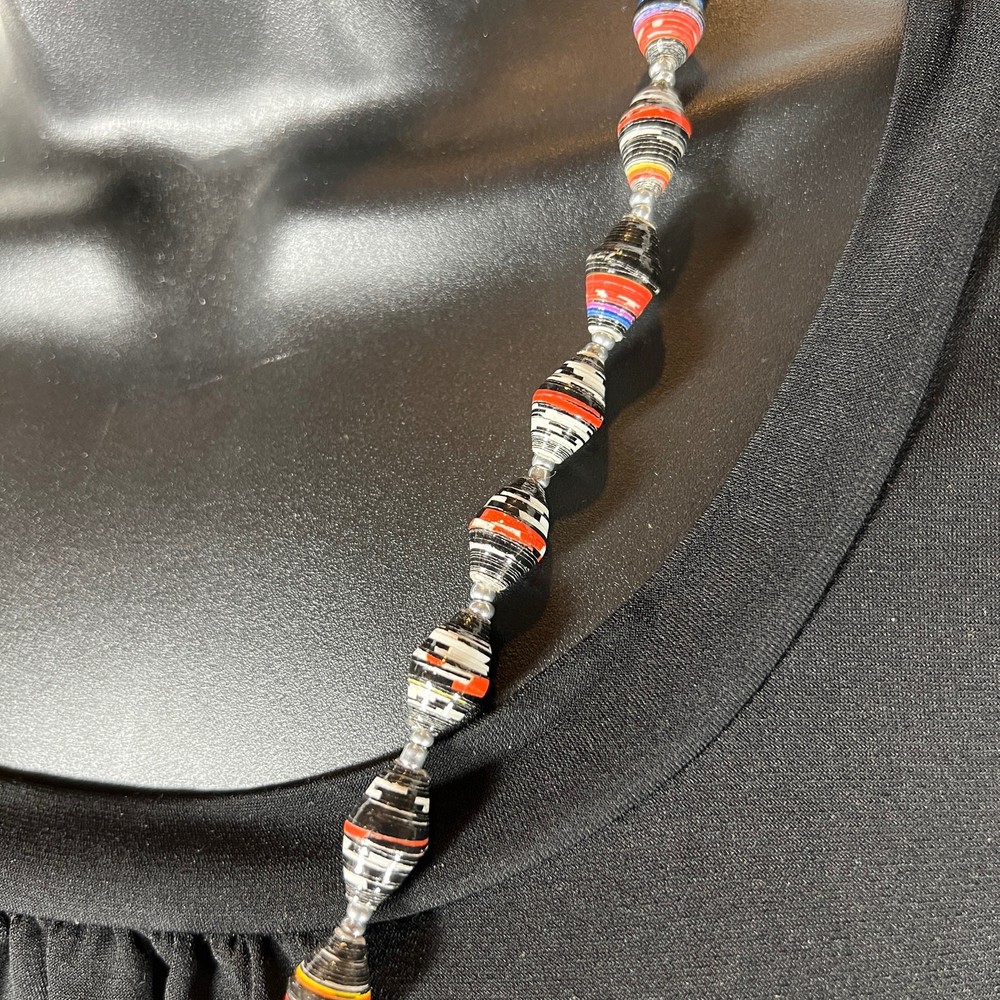 Fair Trade Paper Bead Necklace Red Black White Blue Green Artisan Made