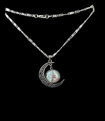 New Silver Crescent Moon Necklace with Eiffel Tower Pendant – Silver/Blue Accent