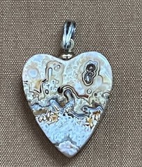 Hand Carved Heart Jasper Stone Pendant Swirly Agate-Like 1 inch Total