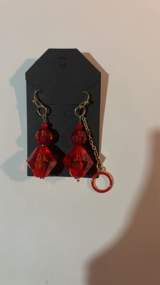 Handmade Mismatched Earrings Bold Red Asymmetrical Holidays Glam Acrylic Game