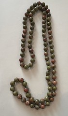 Vtg Unakite JASPER BOHO Hand knotted Beaded 31” Green Pink Southwest N77