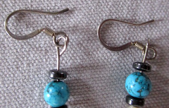 Turquoise Coral & Freshwater Pearl Drop Dangle Earrings Hook Back