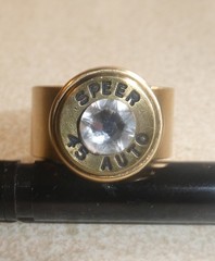 Speer 45 Auto Brass Bullet Casing Women’s Ring W/ RhineStone Size 8 ADJUSTABLE