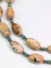 Brown Jasper Turquoise Sterling Bead Necklace 32 Inch Layering 160 Grams Barse