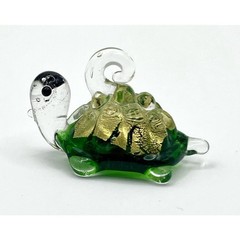 Glass Turtle Pendant Handmade Figurine Green Metallic Gold Tone Nick Nack Charm