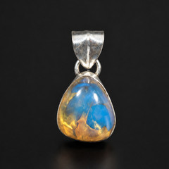 Boutique Crafted Clear Royal Blue Dominican Amber Sterling Silver Pendant 20mm