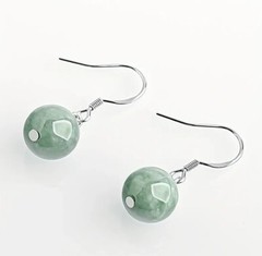 NEW Natural Green Jade Bead Earrings S925 Silver Only ONE Pair