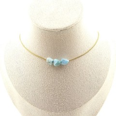 Collar 3 Larimar Pearls From The Dominican Republic. Steel Chain Collar Fem