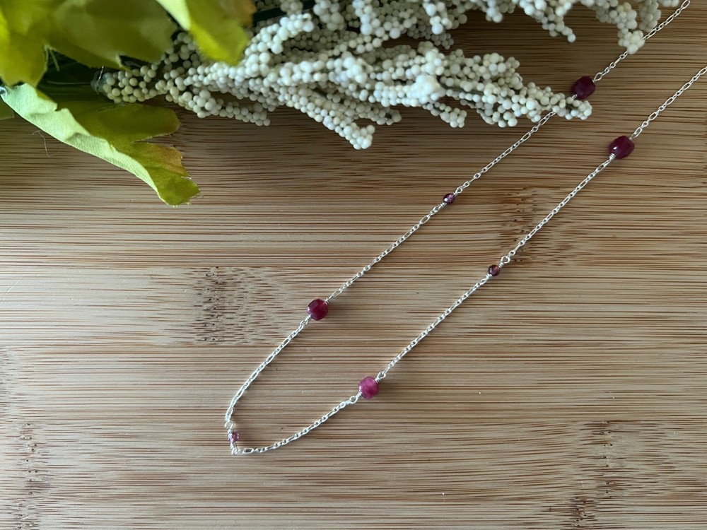 New Garnet, Rhodonite Garnet & Sterling Silver Necklace Handmade 19 1/4 in.-N387