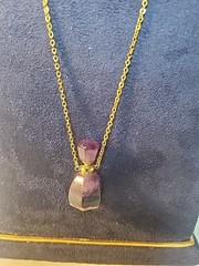 Amethyst Stone Pendant With Gold Tone Long Chain Necklace 15.75″