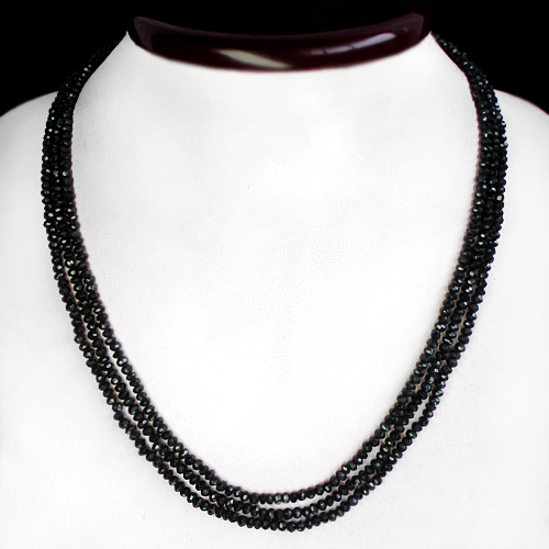 FASHION 183.00 CTS NATURAL FACETED 3 STRAND BLACK SPINEL BEADS NECKLACE (DG)