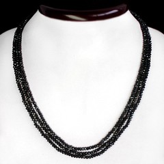 FASHION 183.00 CTS NATURAL FACETED 3 STRAND BLACK SPINEL BEADS NECKLACE (DG)