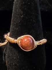 Handmade size 9 Wire-Wrapped Goldstone Ring with Gold-Tone Plated Wire