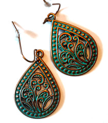 VINTAGE LEAVES Age Copper look TEARDROP earring copper FISH HOOK #550 s