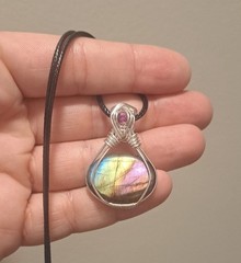 Handmade Wire Wrapped Labrodorite And Garnet Pendant With Cord