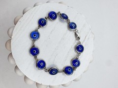 8” sterling silver 925 Evil Eye bracelet Cobalt blue Glass Eye Good Luck Charm