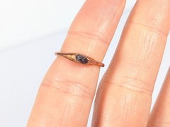 Hand Crafted Copper Black Stone Electroformed Dainty Stacking Ring Sz 4.75 READ