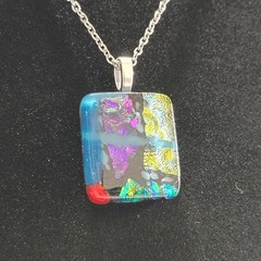 Hand Crafted Fused Dichroic Glass Pendant Necklace W/ Chain #1778