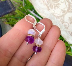 MOONSTONE AMETHYST STERLING SILVER SUNDANCE CHARM EARRINGS ARTISAN JEWELRY