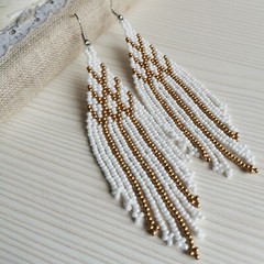 Long seed bead earrings Fringe Dangle Beadwork Chandelier Handmade Gift women