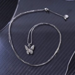 up to 26” Italian Dyadema sterling silver 925 box necklace butterfly pendant