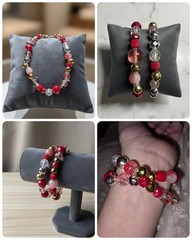 Double Wrap Red Gold Glass Beaded Stretch Bracelet