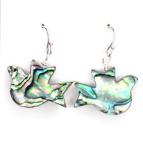 Abalone Paua Shell Earrings Bird Dove Shape 925 Sterling Silver Iridescent 1.25″