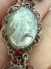 Vintage Sterling Silver triple shell Cameo Necklace – Mother of Pearl, Victorian