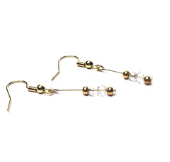Earrings: 1.75in Bi-cone Glass w/ Gold Plated Accent Beads Dangle/ Drop