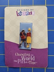 Designs By Lucinda 3D Vintage Pin Brooch 2 Women Friends Purple Red Yellow Blue