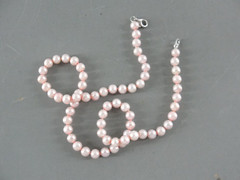 STERLING SILVER 925 PINK 6.5mm ❤️ FRESHWATER PEARL 17″ NECKLACE HAND KNOTTED VTG