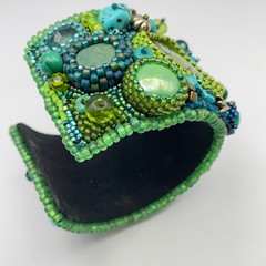 LARGE Beaded Turquoise Boho Cuff Bracelet Adjustable Statement Chunky Bracelet