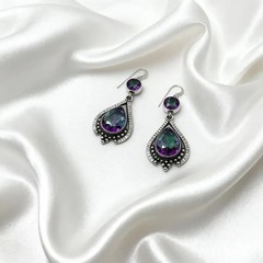 Handmade Mystic Topaz Dangle Earrings Antique Silver Teardrop Drop Jewelry