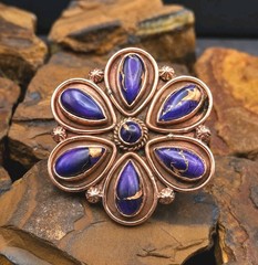 Large Purple Mojave Turquoise Flower Cluster Ring Solid Copper Adj Sz 6-12