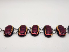 Studio Art Glass Bracelet Dichroic Fused Glass Red Black Artisan Toggle Bracelet