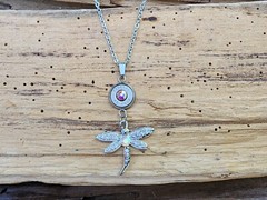 Dragonfly Bullet Necklace with Nickel 45 Auto Bullet Casing. Optional Crystal.