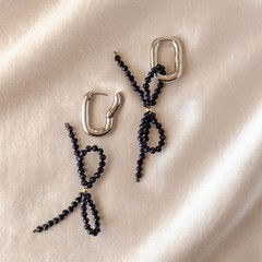 Beaded Bow Drop Earrings, Gold or Silver Statement Jewelry, Gift for Her