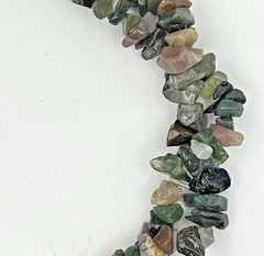 Watermelon Tourmaline & Jade Chips Y2K Necklace 16″ W/Round Green Stone Pendant